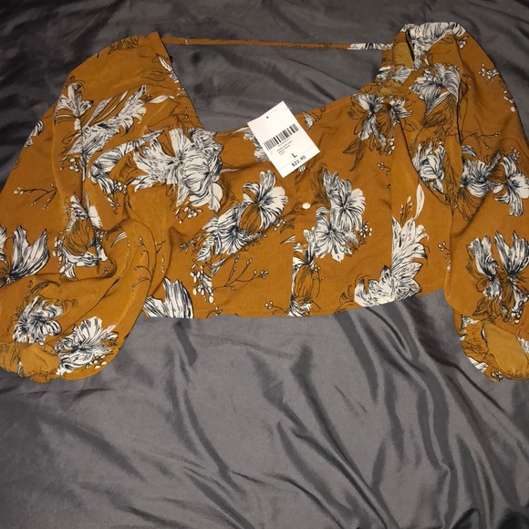 Mustard Floral Cropped Top - Picture 2 of 3